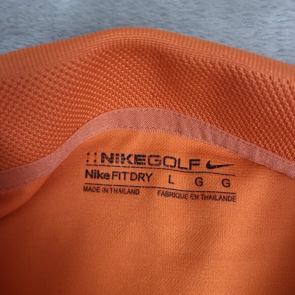 Nike Golf Polo Shirt Men's Large Orange Stripe Stretch Short Sleeve Fit Dry Logo - Picture 4 of 7
